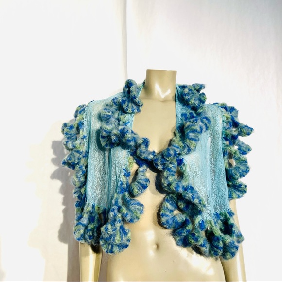 Roman Keflay Hand Crochet Lace & Mohair Shawl Cape/Scarf - Picture 4 of 13
